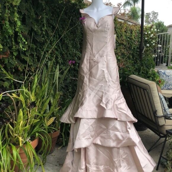 Sequin Hearts Ruffle Hem Off Shoulder Mermaid Gown - Picture 2 of 8